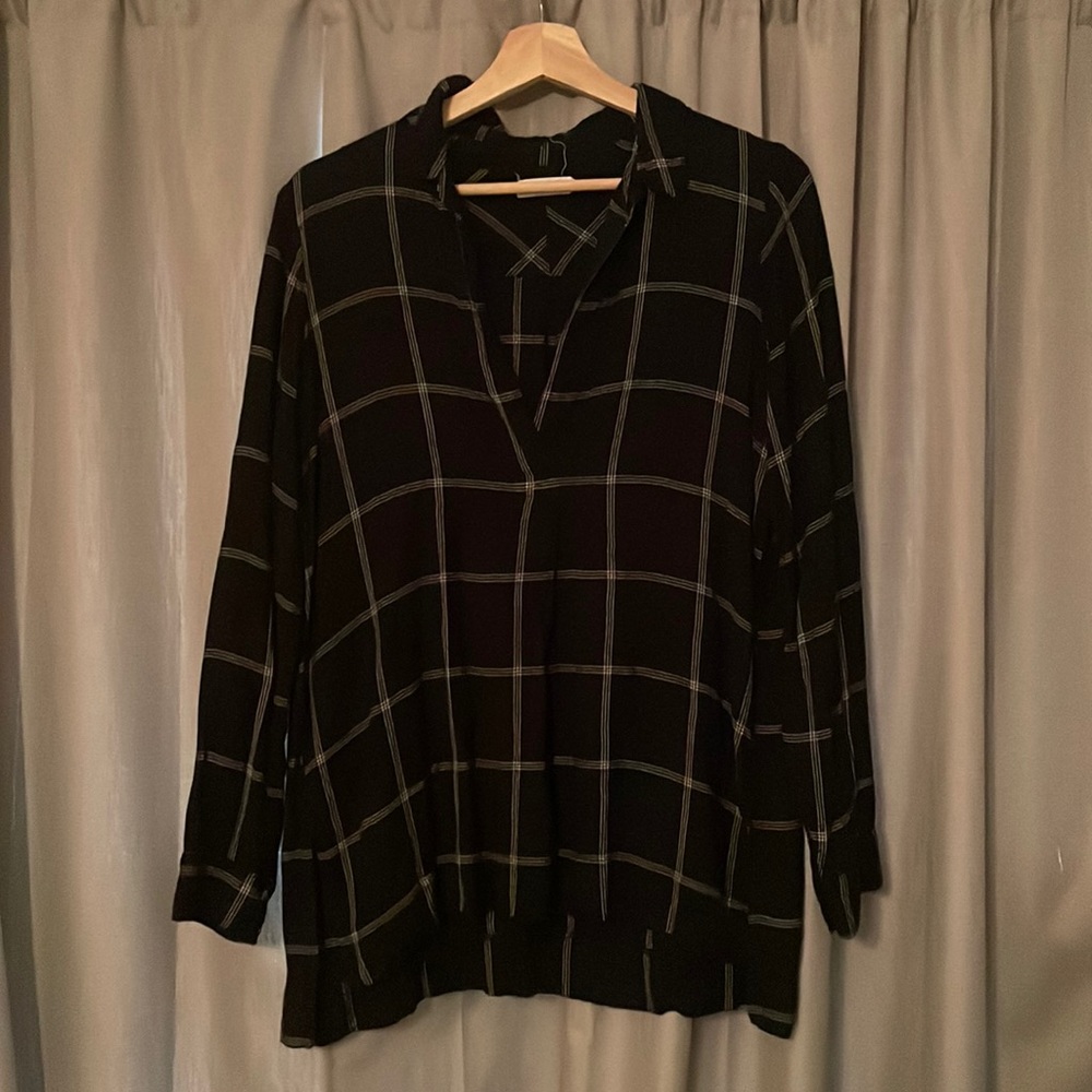 Lush long sleeve windowpane plaid blouse